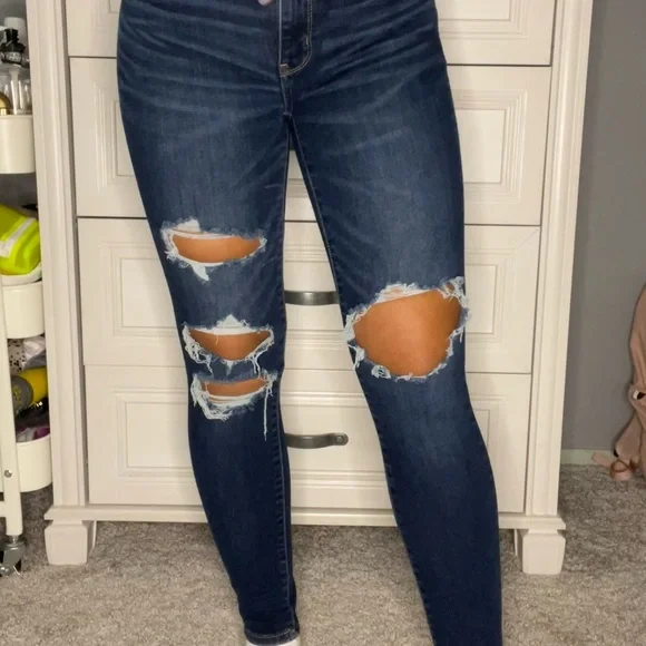 Ripped Jeans Dark Blue American Eagle Skinny Jeans American Eagle